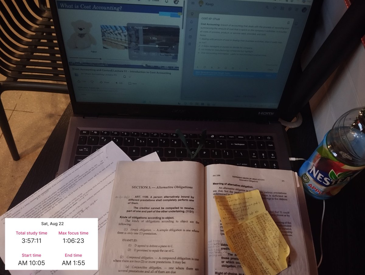 cessevane's tweet photo. #cessevanelogs: 08.22.26 ✧
productive than my usual days recently :)
⤷ quick recap before oblicon quiz
⤷ reviewed my previous oblicon quizzes + reviewer
⤷ started reviewing cost accounting topic 1
#studytwt #studytwtph https://t.co/r4iDvm7YDx