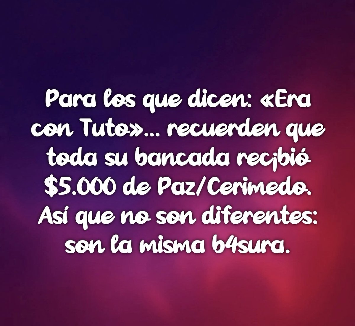 PatitaGastineZ's tweet photo. La misma mierda
-@tutoquiroga
-@SDoriaMedina
@Rodrigo_PazP.
Todos se venden por unas cuantas  monedas, una #VentanillaUnica a costa de nuestros #recursosEstrategicos. https://t.co/ShdgAPMUj2