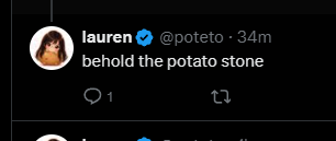 luhmson's tweet photo. ceo of cursor and grok bot dev just changed her pfp to a potato

Also been talking about potatoes all day
Goblin of Grok?!?

$Potato https://t.co/25bvQtOFJs