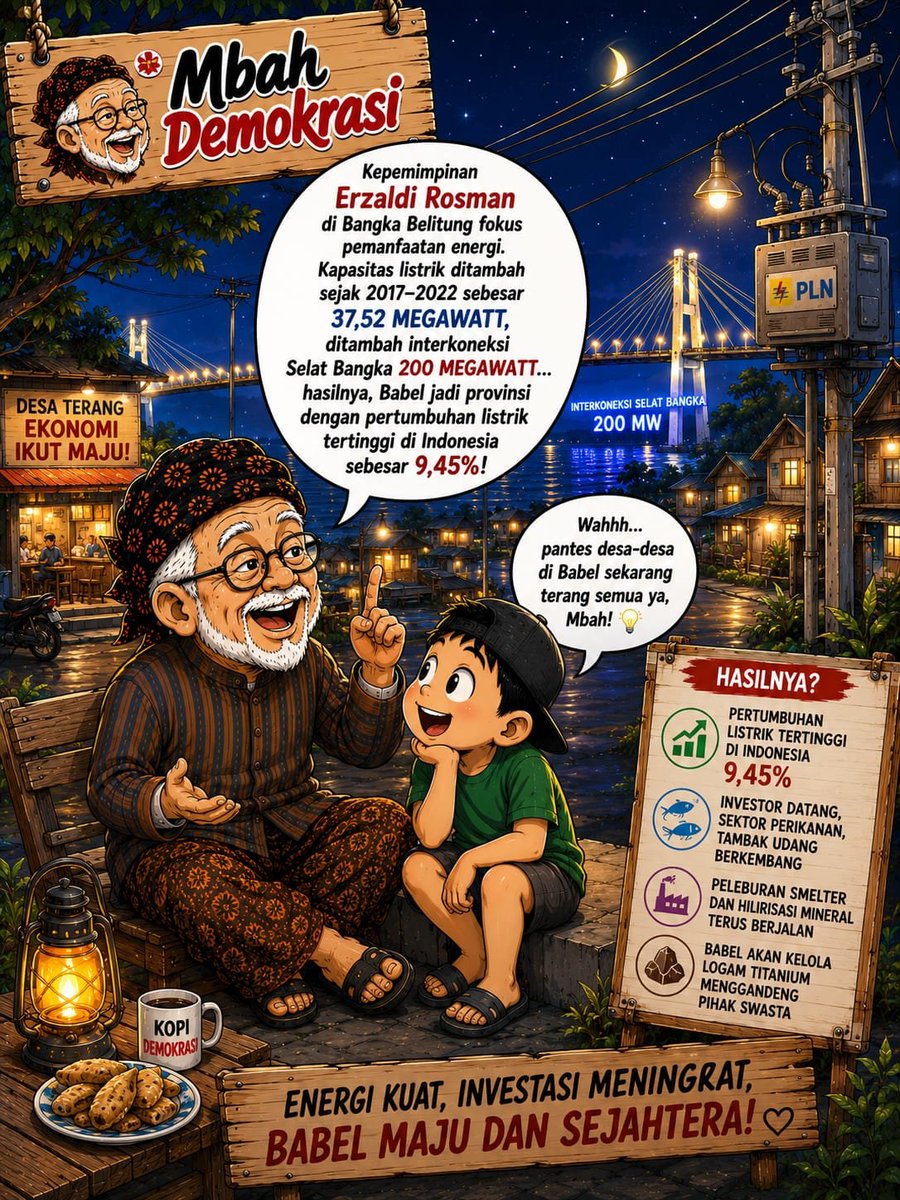 risanataa's tweet photo. Terang desanya maju ekonominya itulah karya nyata Erzaldi Rosman Pemanfaatan energi listrik di Bangka Belitung melesat tinggi bukti komitmen beliau memajukan daerah tercinta ini 

#PemimpinBerprestasi

Pagiii Malming Bayangan B PLN 100rb GoPay https://t.co/QqVMUOU7N9