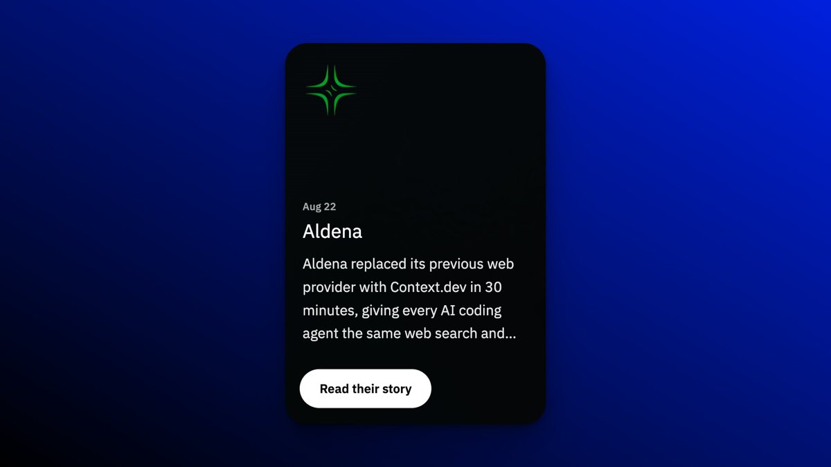 mynameisyahia's tweet photo. PSA: New case study unlocked

@aldena_ai lets you staff teams of AI agents with real roles, watch them work, and approve what ships

They needed one web search + fetch layer across every model

"It was super easy. I just pointed Claude at the documentation, and it figured out everything in about 30 minutes" - @aarondelasy