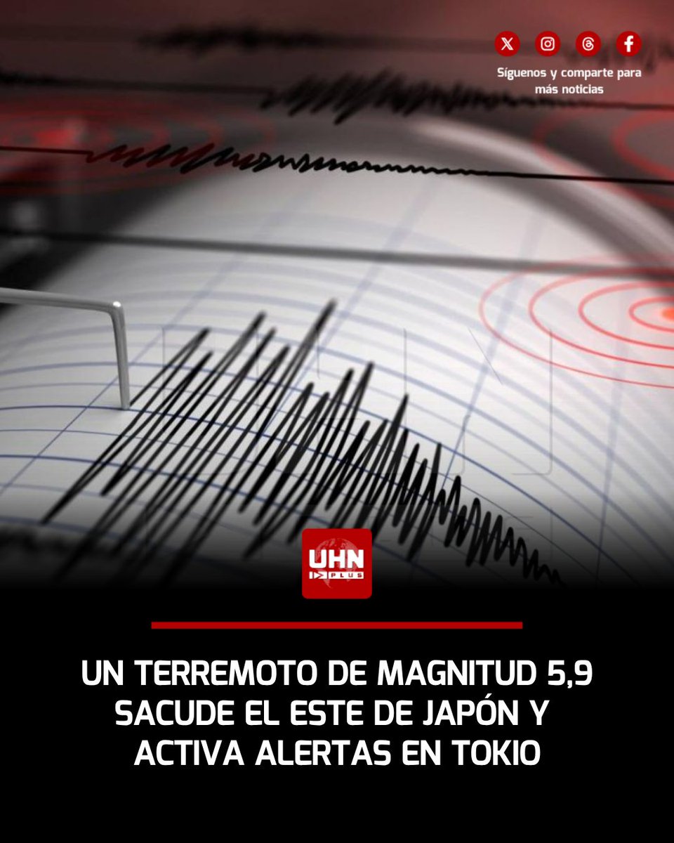UHN_Plus's tweet photo. 🇯🇵‼️ | Un fuerte sismo de magnitud 5,9 con epicentro en la prefectura de Ibaraki sacudió la región de Kanto durante la madrugada de este domingo, haciendo sonar los sistemas de emergencia en Tokio, Saitama y Chiba. La Agencia Meteorológica de Japón descartó la amenaza de tsunami y confirmó que la profundidad del hipocentro, a unos 70 kilómetros, ayudó a amortiguar el impacto, sin que se reporten víctimas ni daños materiales graves de forma preliminar.