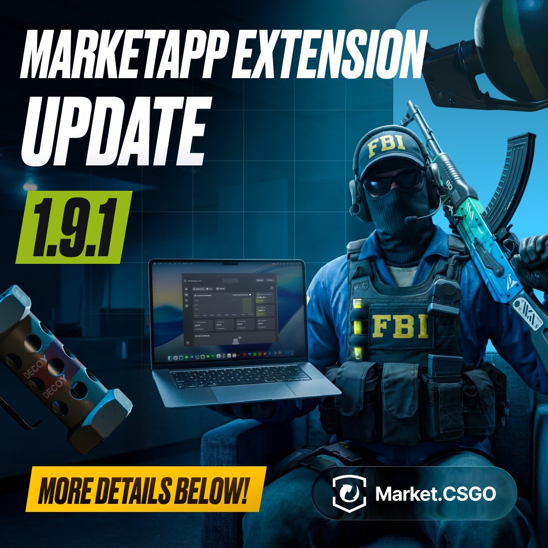 MarketCSGO_DEV's tweet photo. ⚙️ MarketApp Extension 1.9.1 Update

Sometimes the best updates aren't global redesigns, but targeted improvements that save you clicks and nerves every day. In this version, we focused on pleasant QoL features to make using Steam even more comfortable.

✅ Steam Market Improvements
▫️ Fast price management: you can now instantly change the prices of items already listed on the Steam Market without extra steps.
▫️ Added a smart warning in case you accidentally set an excessively high price. The trigger threshold for this protection can be flexibly customized.
▫️ Trouble-free beta testing: solved an issue with scrolling on the item page on the Market that occurred for users with the new design enabled.

✅ Inventory and Trades
▫️ Direct transition: a convenient button has been added to the inventory that instantly takes you to that item's page on the Market.CSGO.
▫️ "In Trade" status: if a skin is already involved in an active trade, a corresponding clear mark will appear on it in the trade window - no more confusion.
▫️ Clean history: hid the "View" button for trades that can no longer be opened. And if you haven't had any trades yet, we will show a beautiful welcome notification. The active page is now conveniently highlighted in green in the right navigation menu.

✅ Polish and Bug Fixes
▫️ Trade window: fixed the layout and eliminated minor errors in the exchange window - it now looks neater and works flawlessly.
▫️ Settings: Fixed a bug that prevented disabling the modification of the trade offers page.

The updated MarketApp Extension is already waiting for you in the Chrome and Firefox extension stores. We look forward to your impressions and new ideas on our Feedback Portal: https://t.co/3E3SgxH49r