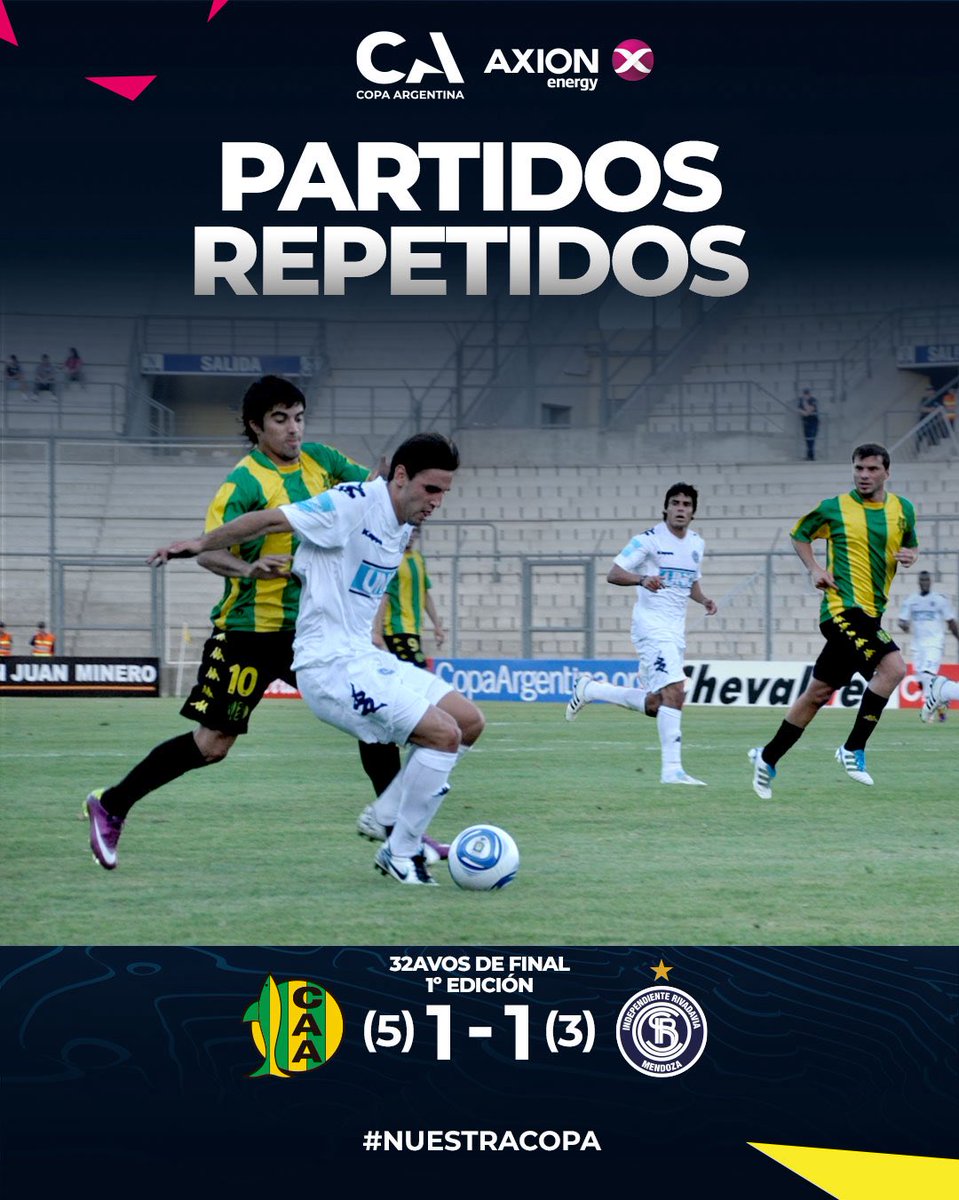 Copa_Argentina's tweet photo. ¡El primer partido de la historia de los 32avos de Final de #NuestraCopa 🙌 tendrá un nuevo capítulo!

🔙 El 22 de noviembre del 2011, @clubaldosivi y @CSIRoficial inauguraron la Fase Final del certamen, con la clasificación del Tiburón por 5-3 en los penales, tras empatar 1-1 en tiempo regular 

Este miércoles se enfrentarán nuevamente por los Octavos de Final de la presente edición ⚔️

#CopaArgentinaAXIONenergy 🏆🇦🇷