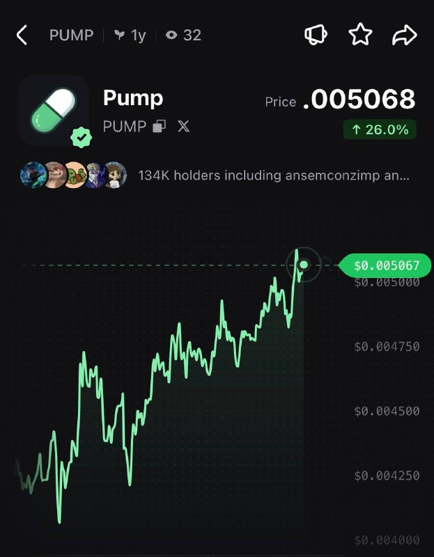 PumpfunEco's tweet photo. $PUMP is now trading at $0.005, up 200% over the past 3 months https://t.co/YhbUuP4kOY