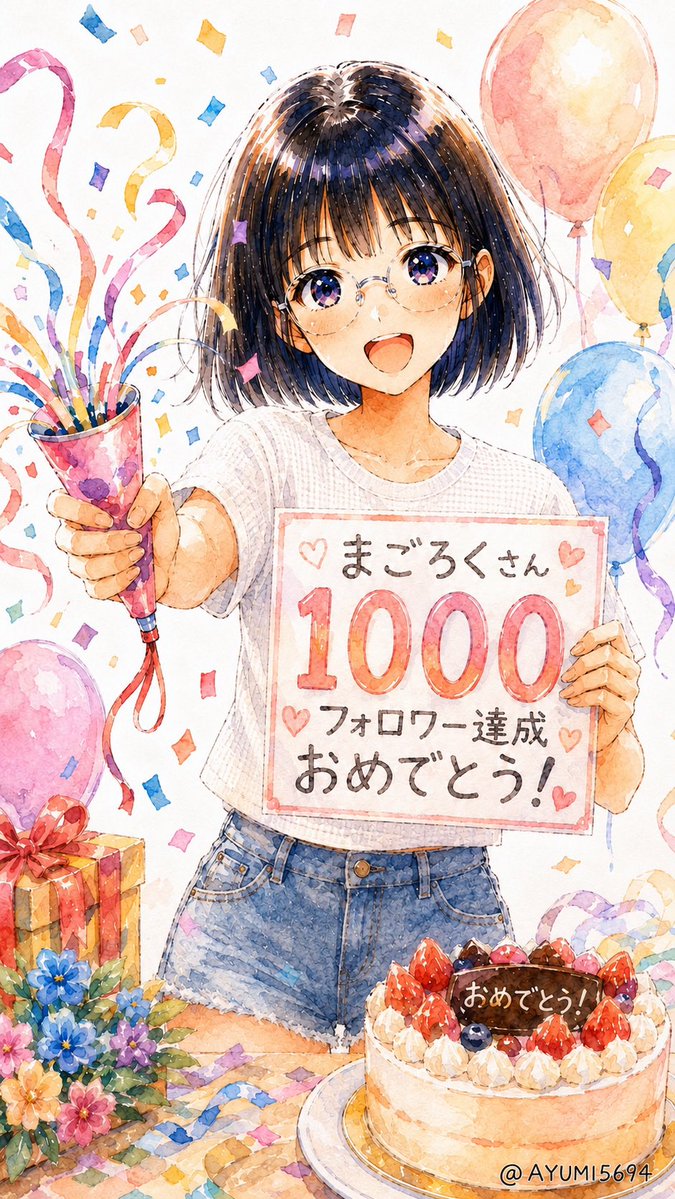AYUMI5694's tweet photo. @mago6nt まごろくさん、1000人達成おめでとうございます🎉白Tバージョンでお祝いします😉 https://t.co/IJJwIwHI7H