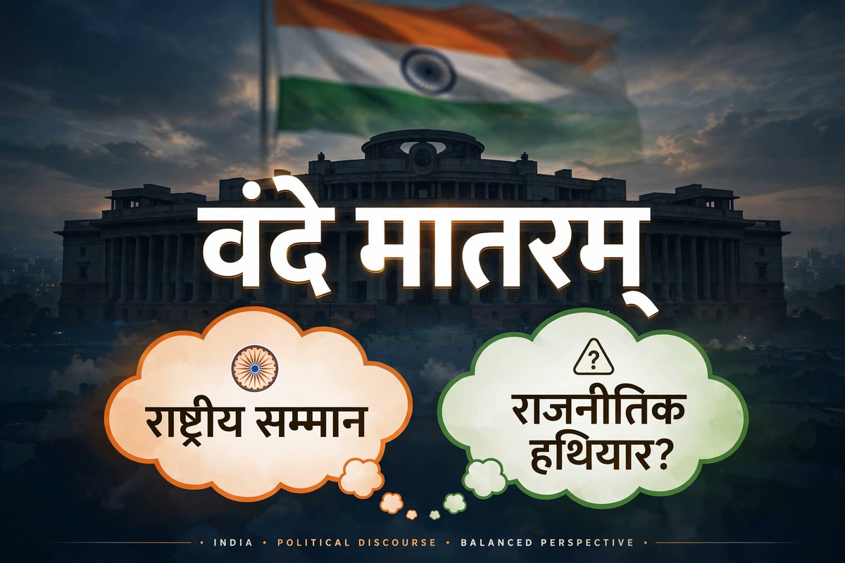 Deepmanisp's tweet photo. वंदे मातरम् पर राजनीति फिर तेज है।

सरकार कहती है—राष्ट्रीय सम्मान का सवाल है।
विपक्ष कहता है—देशभक्ति को राजनीतिक हथियार मत बनाइए।
सवाल यह है—

क्या राष्ट्रभक्ति पर बहस होनी चाहिए, या राष्ट्रभक्ति के नाम पर राजन��ति पर?

#VandeMataram #IndianPolitics https://t.co/zvFqKpfdQO
