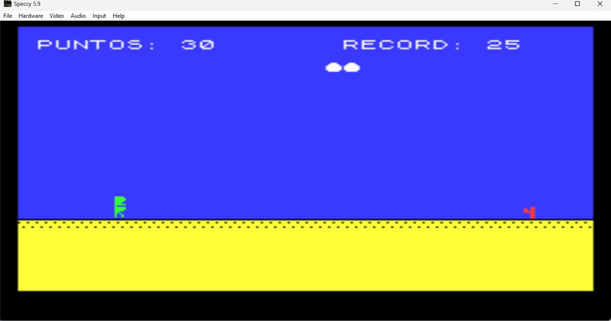 CarlosRetroGame's tweet photo. Clon del juego del dinosaurio de Chome, escrito en Sinclair Basic, utilizando gráficos UDG. https://t.co/4JS0tUoBNv