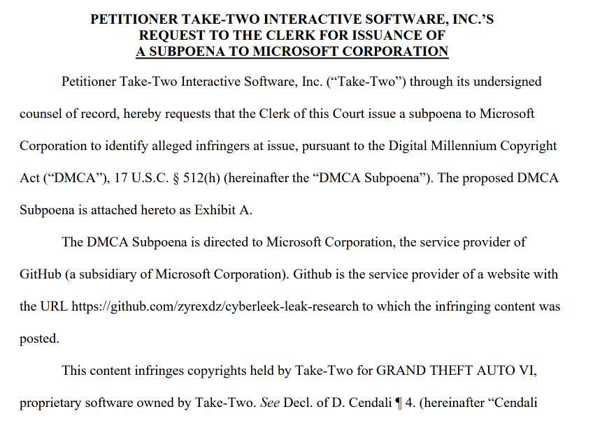 XJosh's tweet photo. The method that Take-Two Interactive is using to dox everyone is the Liz Fong-Jones DMCA 512(h) method. https://t.co/7JkFJtiUZe