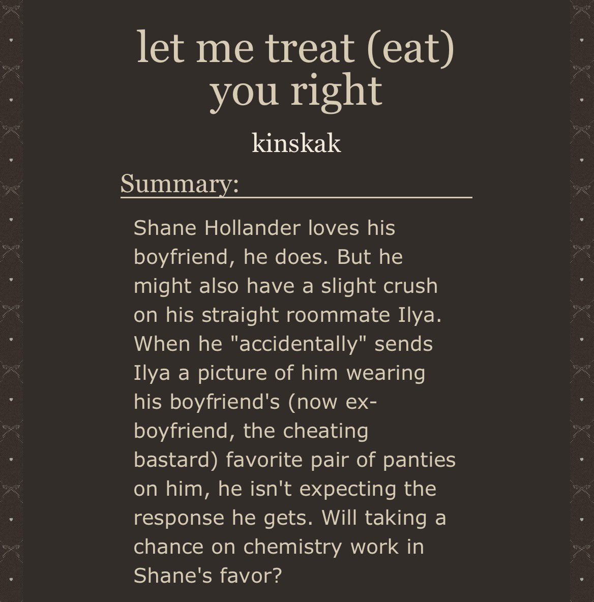 whimsfully's tweet photo. 🤍 let me treat (eat) you right 🤍

- 7.9k words 
- complete 
- Shane is somewhat oblivious and in love with his roommate
- infidelity, belly bulge, spit kink, praise kink, disgustingly into one another, loverboy Ilya Rozanov 

https://t.co/I0d1CcEZnD https://t.co/SmkyfJyeyB