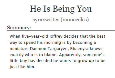 syraxwrites's tweet photo. #daemyra He Is Being You • Chapters 1/1

Peace was something Daemon Targaryen had known only a few times in his life and, since taking Rhaenyra to wife, he had learned not to expect it.

https://t.co/wV52JhPPGu https://t.co/WsAlAACsvT
