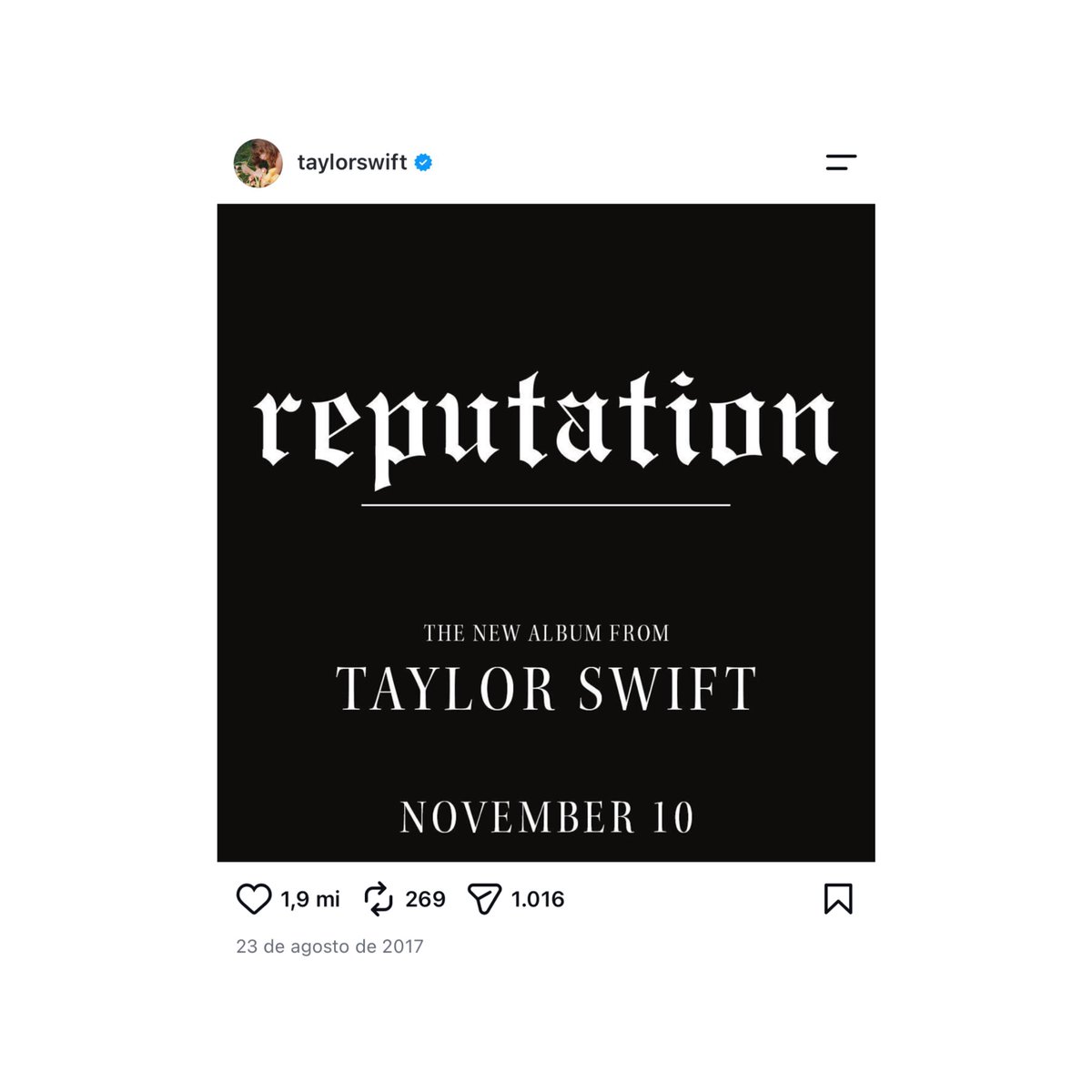 updateswiftbr's tweet photo. Há 9 anos, Taylor Swift anunciava seu sexto álbum de estúdio, “reputation”. 🐍🖤 https://t.co/WXXrE1EZBK