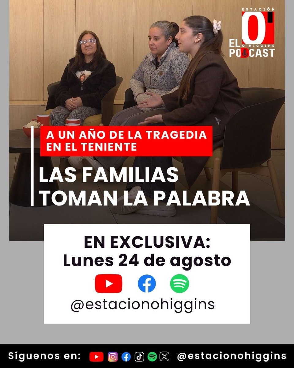 estacionoh's tweet photo. A un año del derrumbe ocurrido en la mina El Teniente, conversamos con familiares de algunas de las seis víctimas de la tragedia.

📺 Estreno lunes 24 de agosto en YouTube y Facebook de @estacionohiggins
🎧 También disponible en Spotify. https://t.co/qbk94Ogfp7