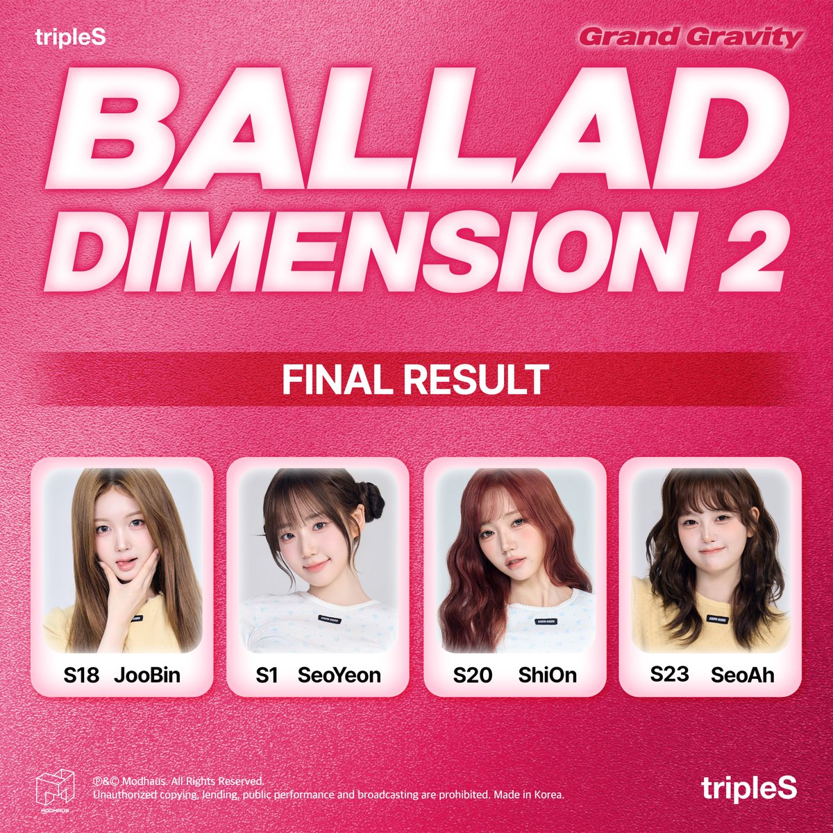 triplescosmos's tweet photo. tripleS 
Grand Gravity
Ballad Dimension 2

🏅 Final Lineup
JooBin
SeoYeon
ShiOn
SeoAh

#tripleS #트리플에스 https://t.co/Y0GfI6gTaY