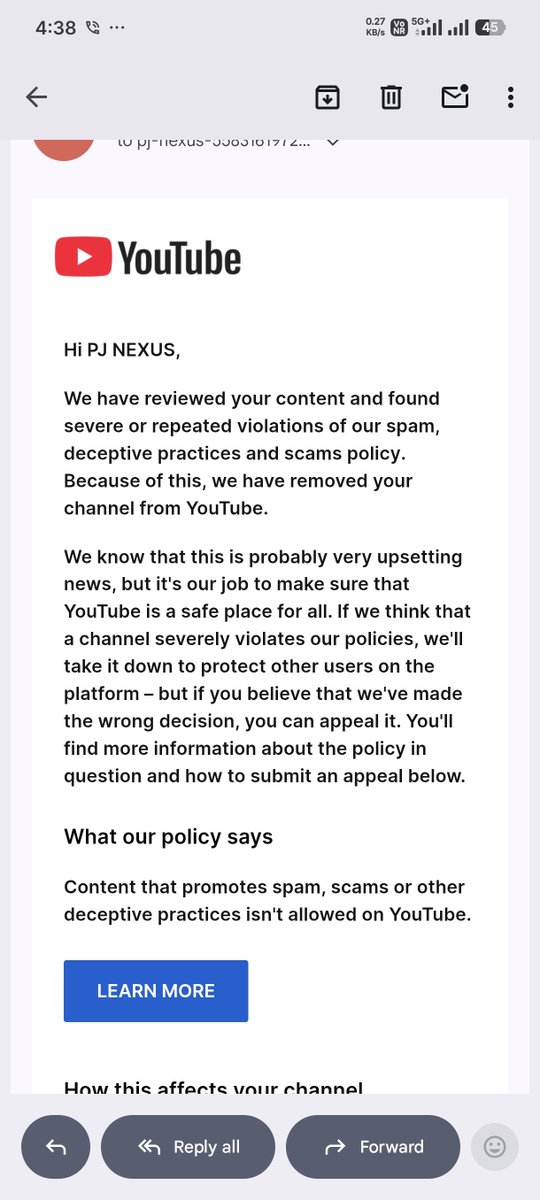 MoolaRamManmora's tweet photo. Dear @TeamYouTube @YouTubeIndia,

My channel "PJ NEXUS" was wrongly terminated. I have never violated any Community Guidelines or uploaded harmful content. All my videos comply with the rules. Please review my appeal manually and restore my channel. 🙏 https://t.co/8xK70MxPRC