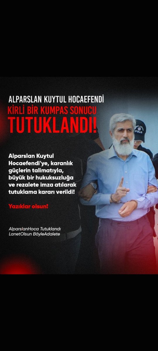ElincTugay's tweet photo. AlparslanHoca Tutuklandı
LanetOlsun BöyleAdalete

Adaletsizlik yaptınız. 
Allah bunu yanınıza bırakmaz. 
Allah İslami hareketin yardımcısıdır.
Allah intikam alandır! https://t.co/GnUuVDECXh