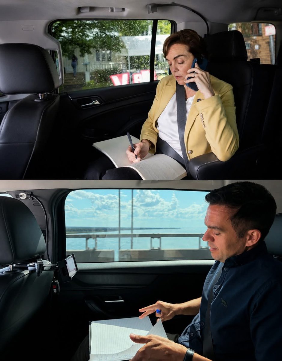 JoelVaudeville's tweet photo. Christine Fréchette et Charles Milliard semblent avoir la même équipe de communication. La mise en scène dans la voiture de fonction est un peu usée. #polqc https://t.co/JFFgmyltY5
