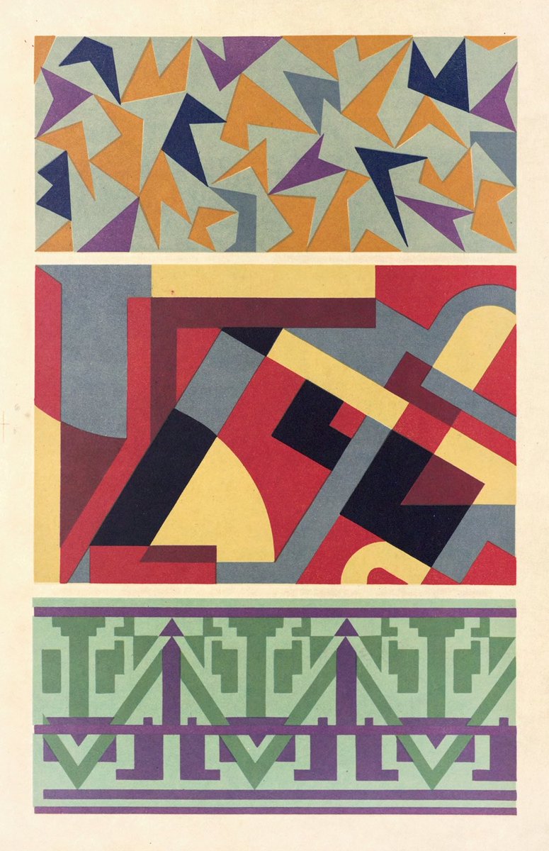 MeditateColor's tweet photo. Published in Kyoto in 1930, Mizuki Heitaro’s Abstract Pattern Portfolio contained 99 designs built from geometric forms and complementary colors. An early Japanese encounter with European Art Deco and Constructivism. https://t.co/OkzdVllwir