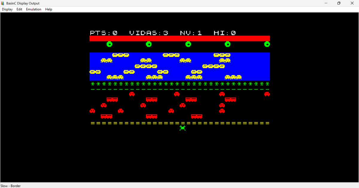 CarlosRetroGame's tweet photo. Adaptación del clásico arcade, Frogger, escrita en Sinclair BASIC y con sprites UDG para representar coches y ranas.

⚡ Nota importante: El intérprete BASIC hace que la ejecución sea muy lenta, por lo que este programa funciona como ejemplo experimental, no como juego jugable.

📚 Objetivo: Mostrar cómo se manejan múltiples entidades en pantalla usando BASIC puro.

👉 Una curiosidad retro para quienes quieran estudiar la lógica detrás de Frogger en un entorno limitado.