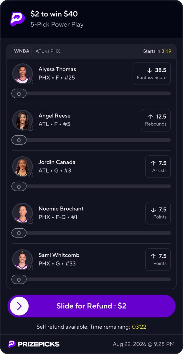 selfmadelyfetv's tweet photo. Last play of the night. π€π Letβs finish STRONG! π°π₯ https://t.co/NMj3owNi31
#WNBA #WNBAFantasy #WNBAProps #SportsBetting #PrizePicks #BettingTwitter #SportsPicks #Parlay #LockIn #DailyLockIn https://t.co/Pp7sXYeDJX