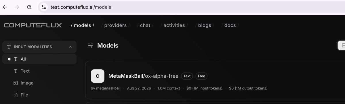 computefluxAI's tweet photo. Patrick Collison called Ox Alpha “very impressive.”

While everyone else is trying to identify the lab behind it, we focused on making it usable.

Ox Alpha is now live on ComputeFlux—accessible through the same OpenAI-compatible API alongside DeepSeek V4, GLM-5.3, GPT-5.6, and more.

The lab is still a mystery. The endpoint isn’t.

Try it with free beta credits:

https://t.co/XIkBoszVTu