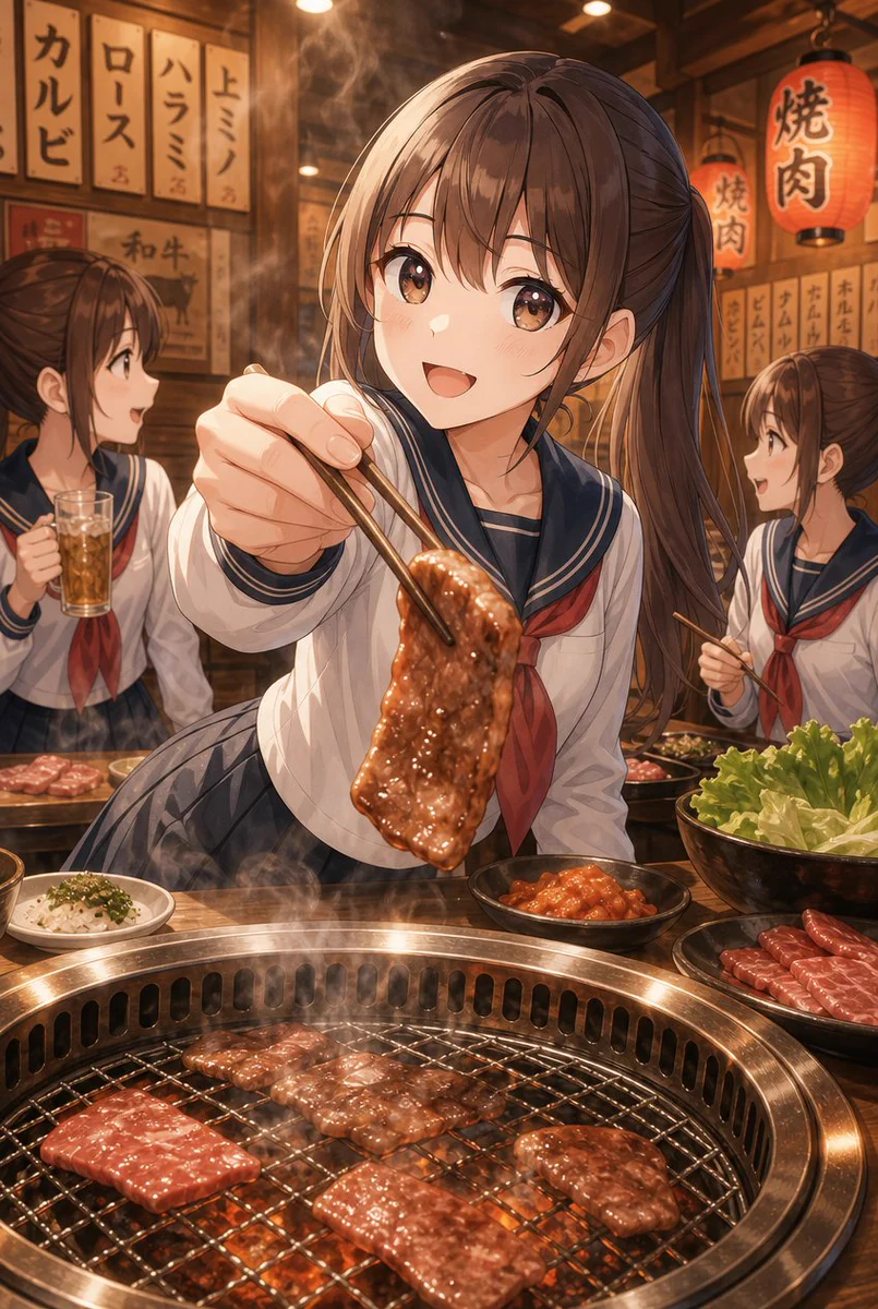 焼き肉食べたい　でらうえあ先生　直筆イラスト色紙　ガールズ&パンツァー あい・りぃ🎨AIイラストレーター（まだまだ修行中） on X: 