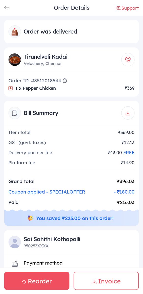 sahithi__k's tweet photo. @zomato  @zomatocare 
Order #8512018544: Food arrived completely spilled. Photos were taken during delivery before we refused to accept it. We received no food, yet it was marked “Delivered” at 12:08 PM. Paid ₹216.03. Please investigate and issue a full refund. @deepigoyal https://t.co/T33ETA8T8i
