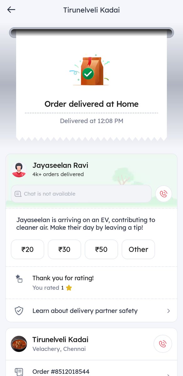 sahithi__k's tweet photo. @zomato  @zomatocare 
Order #8512018544: Food arrived completely spilled. Photos were taken during delivery before we refused to accept it. We received no food, yet it was marked “Delivered” at 12:08 PM. Paid ₹216.03. Please investigate and issue a full refund. @deepigoyal https://t.co/T33ETA8T8i