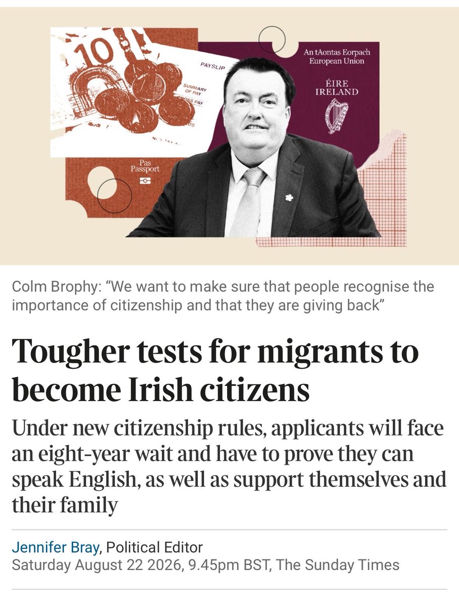 Nick_Delehanty's tweet photo. Irish Govt are planning tougher citizenship requirements.

This is good news, but 

Are they going far enough? 
Will it be enforced ? 
How long will it take to be enacted?

Proposed new rules:

*Residency: potentially 8 years
*English-language requirement
*Must be financially self-sufficient

*Must have employment 
*Must have accommodation
*Must be able to support family

*Tougher “good character” test
*Deeper criminal/background checks
*Repeat offending could disqualify