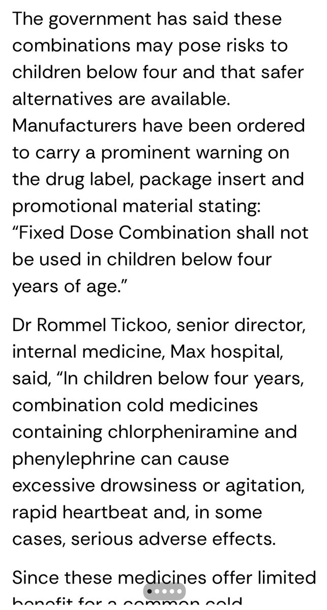 AnujaJaiswalTOI's tweet photo. Parents of children #below #fouryears will now have to be more #cautious about giving them combination medicines for #cold symptoms, with the Centre restricting the manufacture, sale and distribution of all fixed-dose combinations (#FDCs) containing #chlorpheniraminemaleate and #phenylephrinehydrochloride.
The government has said these combinations may pose risks to children below four and that safer alternatives are available. Manufacturers have been ordered to carry a prominent warning on the drug label, package insert and promotional material stating: “Fixed Dose Combination shall not be used in children below four years of age.”
@timesofindia @MoHFW_INDIA