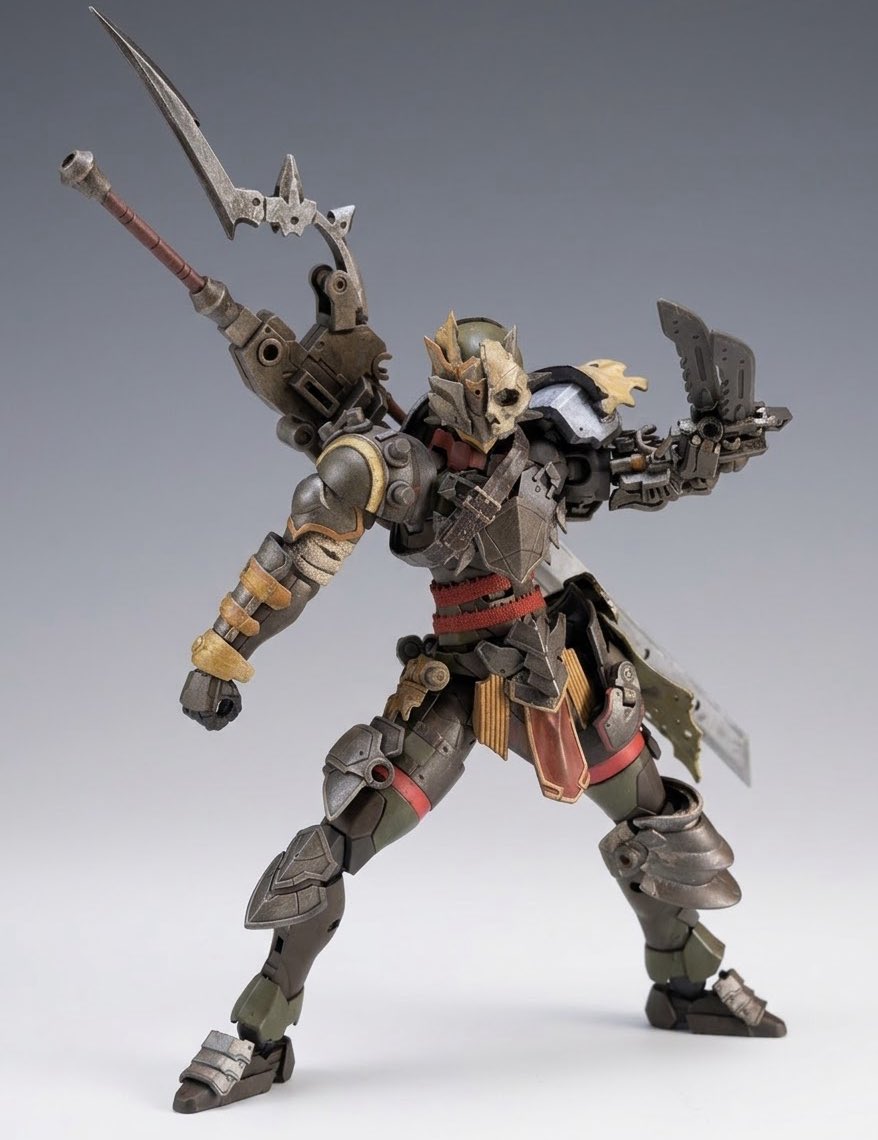 surt_muspeil's tweet photo. #30MF財宝争奪戦
#武術で参戦
#30MF

ヴォルザス(Volzus)

ジョブ : スイーパー〈Class Ⅲ〉
エレメント：消失〈Lost〉

過去の死闘において、自らの命と引き換えにコアを過剰駆動（オーバーロード）させ壊滅的な破砕を起こす。命は取り留めたもののエレメントコアの力を永久に失い、正規のアーマークロスは不可能となった。
本来なら戦線を離脱すべき身体でありながら、彼は戦いをやめなかった。コアによる自動装着や重量軽減の補正が利かなくなった鎧パーツを、ボルト、ベルト、重圧留め具で力任せに肉体へ直付け・無理やり固定。不完全でアンバランスな「継ぎ接ぎの重装甲」を身に纏い、再び戦場へと舞い戻った。

失った片腕の代わりに装備された、戦況に応じて様々な武器に換装することができる、「アタッチメント式万能機械義手」に加えて、身の丈の1.5倍はある規格外の大剣『無銘・断頭大鋼（グラント・ブレイカー）』で全てを薙ぎ払う！

ドゥロースケルトンから剥ぎ取った頭蓋骨を「カッコいいから」と言う理由で頭に付けている。