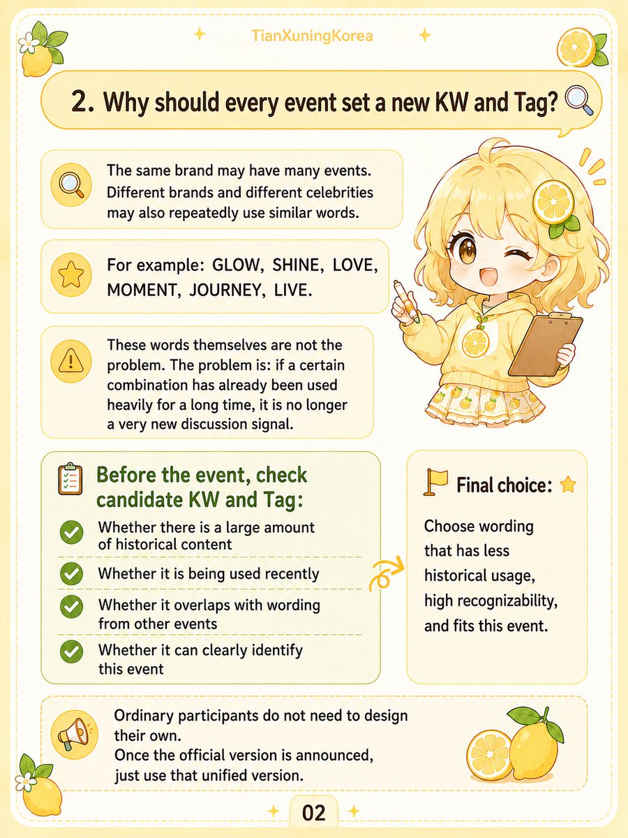 TianxuningKR's tweet photo. 📢 월드 트렌드 활동 가이드 | WORLDWIDE TRENDING EVENT GUIDE01

안녕하세요, 전허녕 한국 팬베이스입니다.
Hello, this is Tian Xuning Korea Fanbase.
칸 이후 저희는 여러 차례 월드 트렌드 이벤트를 진행해 왔습니다.
Since Cannes, we have organized several worldwide trending events.

많은 레모네이드 여러분도 느끼셨겠지만, 최근 몇 차례의 전체적인 트렌드 성적은 기대만큼 좋지 않았습니다.
As many Lemonades may have noticed, the overall results of our recent trending events have not been as strong as we had hoped.
이에 저희는 최근 지난 트렌드 활동들을 다시 점검하고 복기했습니다. 그 과정에서 아직 많은 분들이 월드 트렌드의 기본적인 작동 방식과 참여 방법을 정확히 알지 못해 어려움을 느끼고 있다는 점도 확인했습니다.
We recently reviewed our previous trending activities and found that many fans are still unfamiliar with how worldwide trends work, how to participate, and what they should actually do during a trend.

그래서 저희 운영진은 관련 공식 문서를 꼼꼼히 확인하고, 여러 방면으로 조언을 구한 뒤 실제 경험까지 함께 정리해 간단한 《월드 트렌드 운영 가이드》를 제작했습니다.
Our team carefully reviewed the relevant official documents, sought advice from multiple sources, and combined this information with practical experience to create this simplified “Worldwide Trending Guide.”
이 가이드가 여러분이 월드 트렌드의 기본 원리를 조금 더 쉽게 이해하고, 앞으로의 활동에서도 안내에 따라 보다 편하게 참여하는 데 도움이 되기를 바랍니다.
We hope this guide will help everyone better understand the basic logic behind worldwide trends and make it easier to follow the steps in future trending events.

이번 가이드를 정리하고 제작하는 데 많은 시간과 노력이 들었습니다. 조금이나마 여러분께 실질적인 도움이 되기를 바랍니다.
A great deal of time and effort went into researching, organizing, and preparing this guide, and we sincerely hope it will be genuinely helpful to everyone.
자료를 공유하거나 재업로드하실 경우 반드시 출처를 표기해 주세요. 이해와 협조에 감사드립니다.
If you repost or share this guide, please make sure to credit the source. Thank you for your understanding and cooperation.

#TianXuning #田栩宁