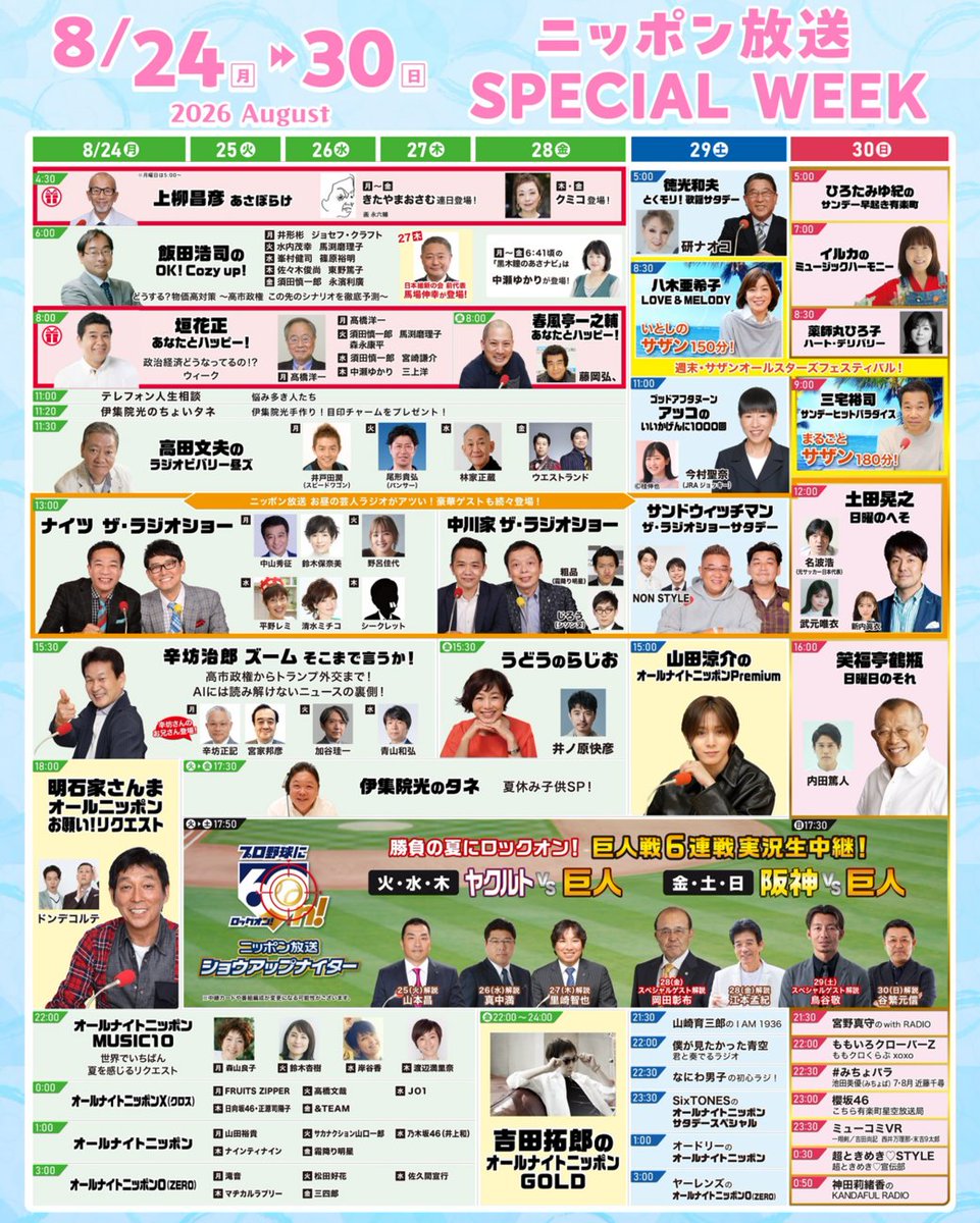 1242_PR's tweet photo. ＼\スペシャルウィーク/／

8/24(月)～30(日)
ニッポン放送スペシャルウィーク✨

🔻いますぐ聴く🔻
https://t.co/8UDgS2wGFF
 
番組情報はこちら
👉https://t.co/Ei8fvZOARl
 
リスナーの皆さまへ特別プレゼントもご用意！
👉https://t.co/Kz3uURfrmw

#ニッポン放送 の聴き方は画像をチェック👀 https://t.co/Ip3hdyjKXD