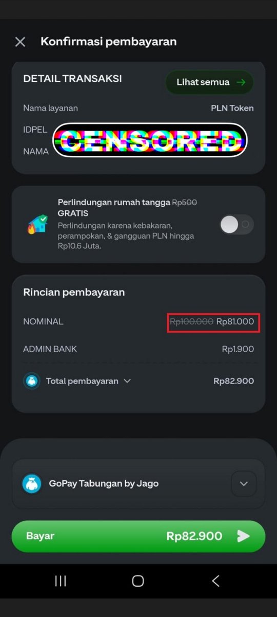 Laurathux01's tweet photo. makasih aplikasi gopay udah nyelametin dompet anak kosan! beli token pln 100rb dapet promo harga jadi bayar 81rb aja, auto kenyang duit sisanya #TOKENPLN81RIBU https://t.co/SB3hChnmkC