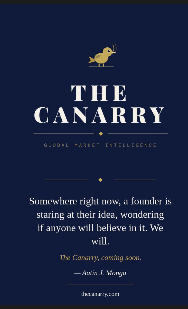 AatinJMonga's tweet photo. A founder is staring at their idea, wondering if anyone will believe in it. 
We will.

The Canarry, coming soon!

#startups #angelInvestors  #investing #venturecapital  #Preipo #funding https://t.co/hvUFh7uBId