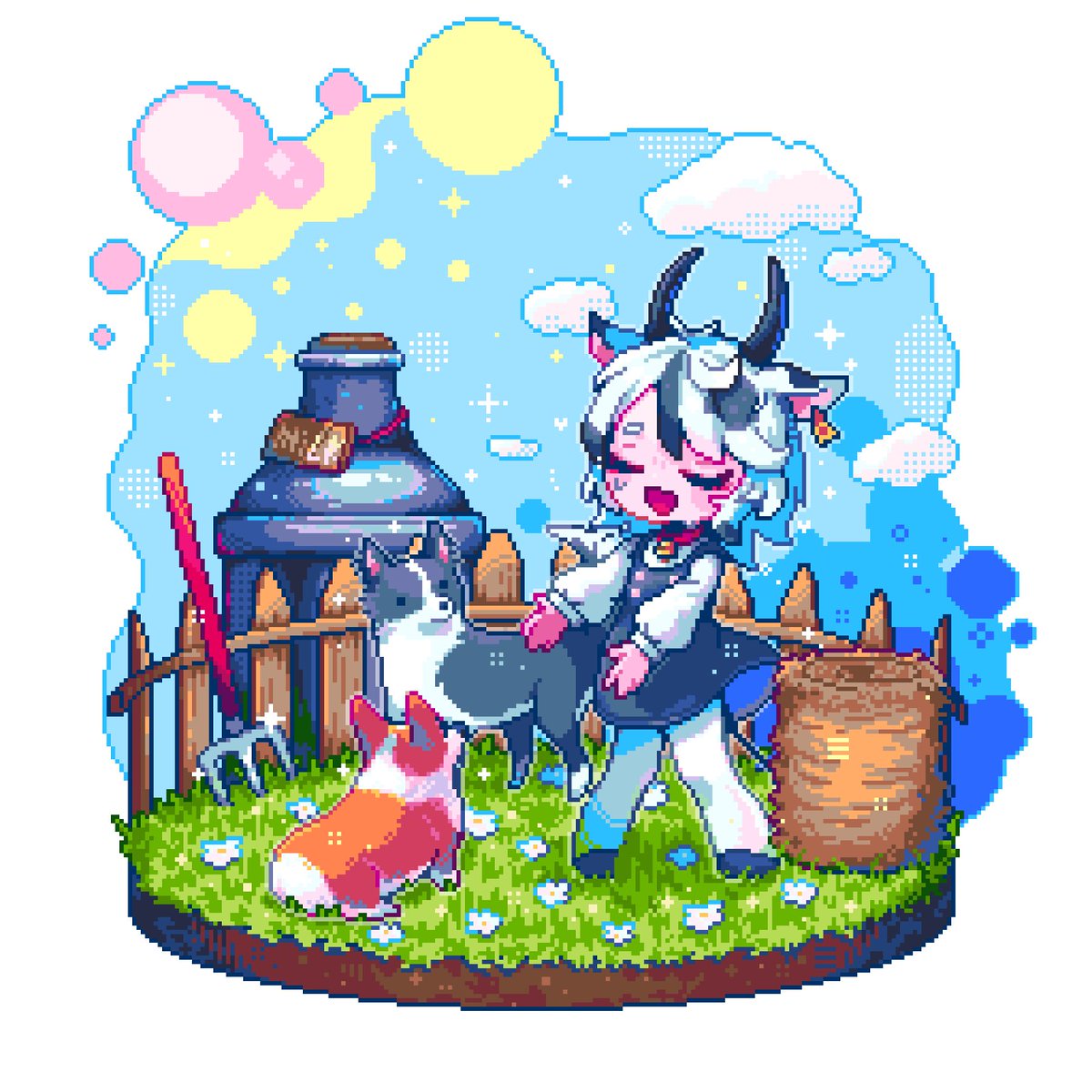 yamiyami_maru83's tweet photo. 「な、仲良くしましょ？」

 #dotpictヴィネットドット絵コンテスト
 #pixelartㅤㅤㅤ https://t.co/SJQ4tZSj8l