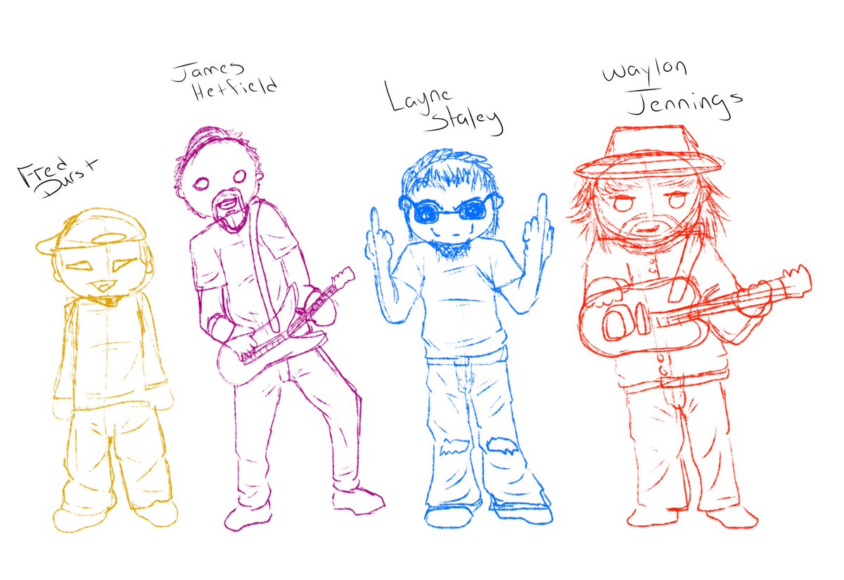 TheFatGrub's tweet photo. Sketch/Wip My favorite music artist I grew up with :D I got me some NuMetal, Heavy Metal, Grunge and Country lmao #wip #music #digitalart #artmoots #Metallica #LimpBizkit #AliceinChains #WaylonJennings https://t.co/XlGjXSuXtH