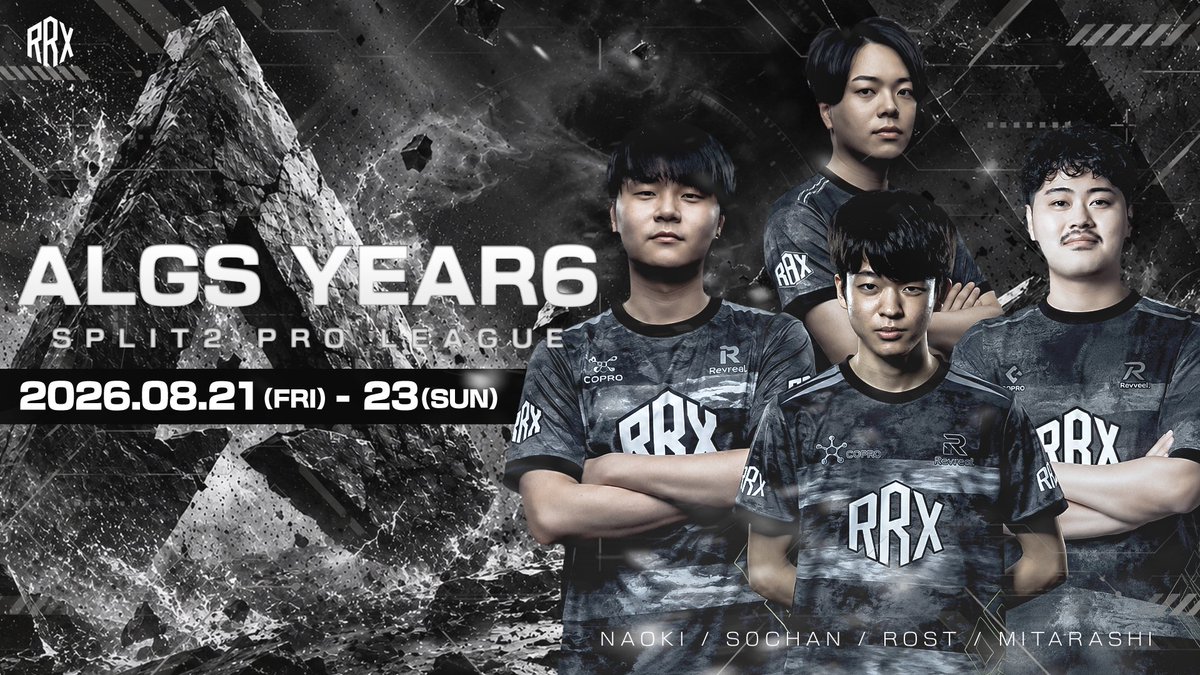 RRX_REVERISE's tweet photo. ◤RRX - APEX Div.◢

ALGS Year6 Split2 Pro League APAC North

8/22 Day3

■ Player
S0chan- @S0chan_q 
Naoki- @NaoChaxN 
Rost - @rosuto3nandesu 

■ Coach
みたらし - @mitarashi_numa 

Day3です！！ここで上位目指します
#RRXWIN で応援をよろしくお願いいたします！！

#APEX #ALGS https://t.co/cSCg0mp3ha