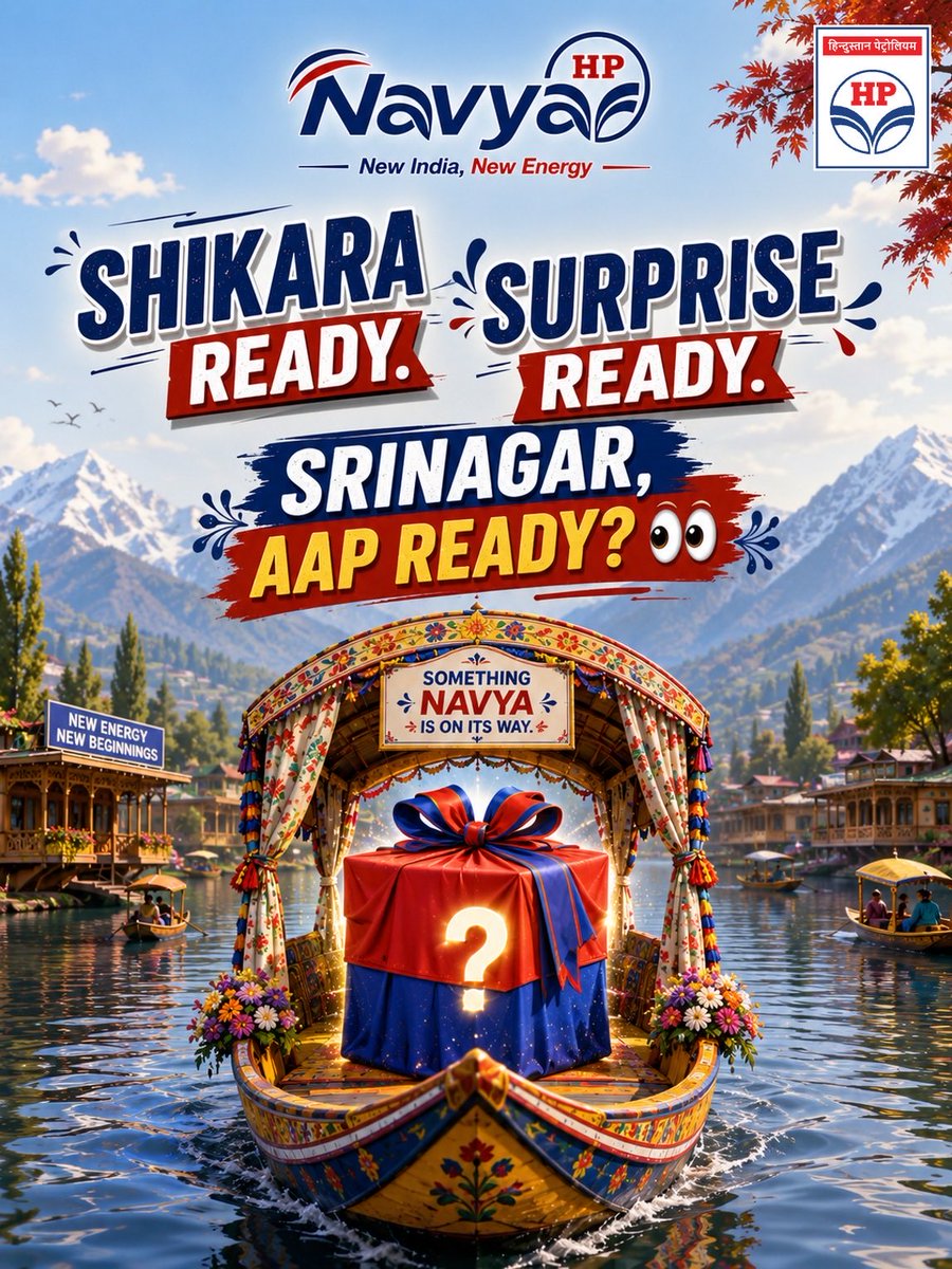 HPCLDurgapurlpg's tweet photo. Shikara ready. Surprise ready. 🛶🎁
Srinagar, aap ready? 👀

Dal Lake ki khoobsurat lehron par ek khaas mehmaan aapki taraf badh raha hai. 🔴🔵
Kya hai iss mystery package mein? Ab raaz khulne mein zyada waqt nahi! ✨

Kashmir, get ready to welcome New Energy.

@HPCL @HPGAS_HQO https://t.co/VZsgTSdx6N