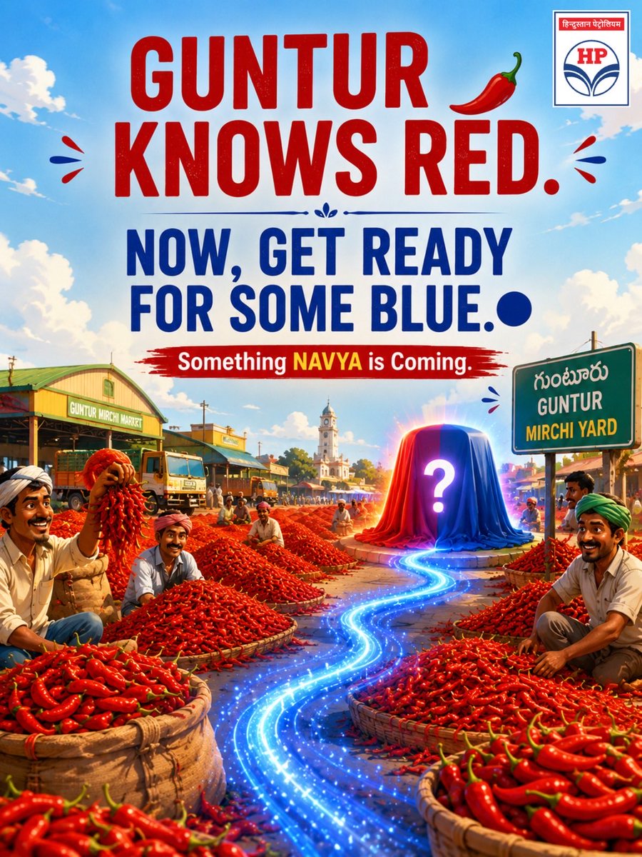 HPCLDurgapurlpg's tweet photo. Guntur knows its RED. 🌶️🔥
Now, the city famous for its fiery chillies is getting ready for a touch of BLUE! 🔵✨

Something different is making its way through the Mirchi Yard… and this time, it’s not another variety of chilli. 👀

#HPNavya @HPCL @HPGAS_HQO https://t.co/NJLKk5NKc7