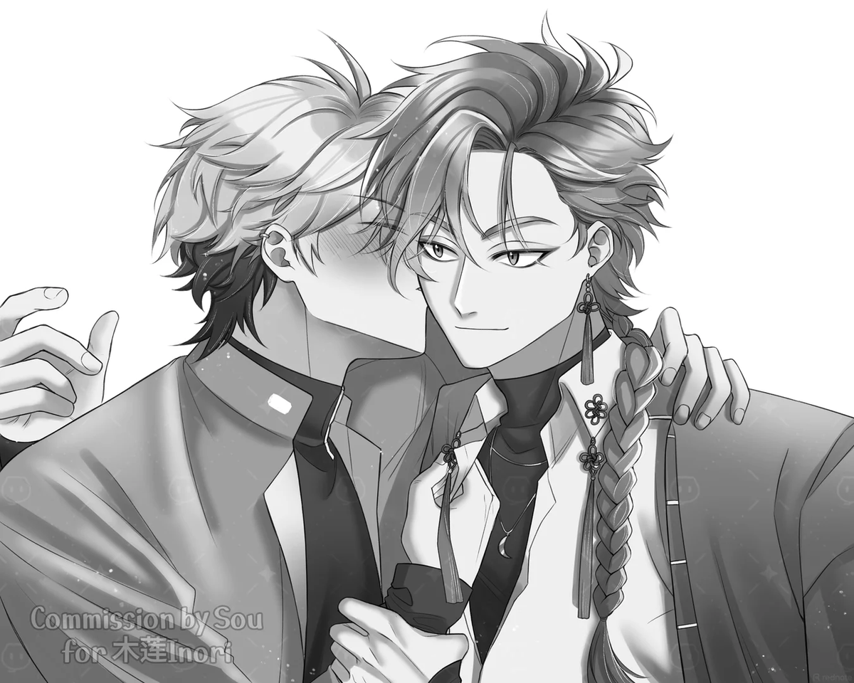 NoriLynn081's tweet photo. Now the VeinAll series for Vein's birthday! Start with XF of course~
Such a sweet duo, surprisingly wholesome 🥺 XF wanted to give boss a surprise kiss, but got too shy and only kiss his cheek~ 
(1/5) - the rest will be posted one by one throughout the day.
#veinfei #v斐 https://t.co/F2P39QmZsW