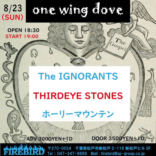 shotgungroove's tweet photo. 本日‼️ 2026/08/23（日）
FIREBIRD　presents
“one wing dove ”

TGが、THIRDEYE STONESで出演‼️

是非遊びにいらして下さい👍
open   18:30 start  19:00
#新松戸firebird で
お待ちしています✨ https://t.co/AQnP2HXC4D