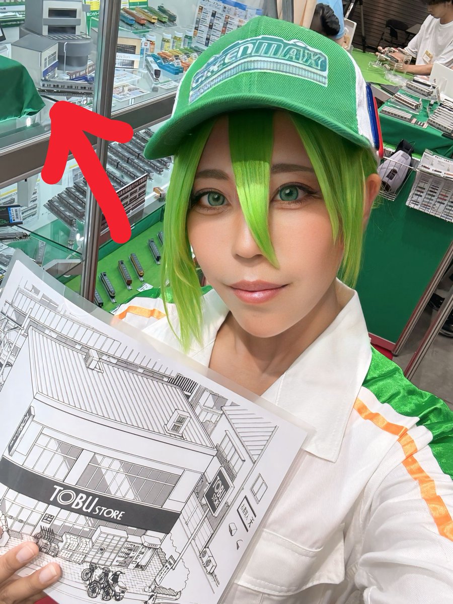 kaedeky's tweet photo. #国際鉄道模型コンベンション
3日目　最終日だよ〜

皆様楽しんでますかー？？

ミドリは不在ですが
#グリーンマックス 盛り上がってます🚃💨
東武ストアのキット展示中です！
見ていってね〜
#JAM https://t.co/ADjtuGaGHZ