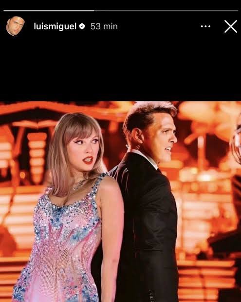 pinkvib3sss's tweet photo. en honor a los casi 3 años de the eras tour en mexico recordemos este momento icónico de cuando luis miguel subió este edit de él con taylor a sus historias de ig https://t.co/YAQTcV7x5A