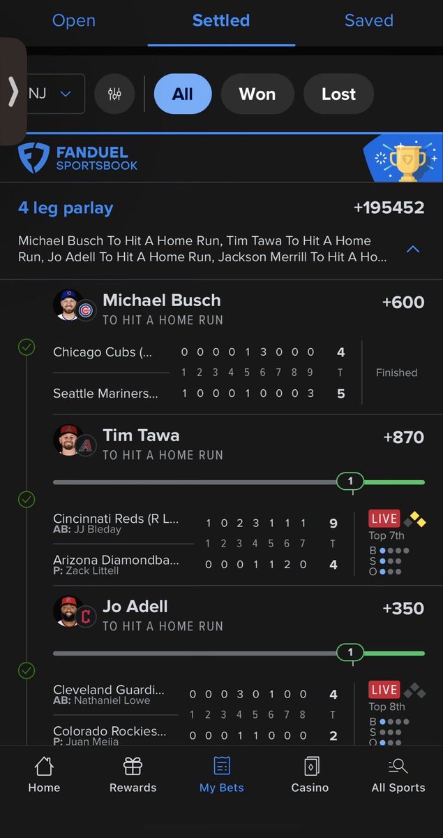 viceparlay's tweet photo. PREMIUM 💎CASHED✅✅🔥🔥❕
$3 ➜ $5,866.56
4leg +195452 HR parlay! 💣💥

ABSOLUTE CINEMA. 💰💵 #GamblingTwitter #HRParlay #FanDuel https://t.co/ayEez0aMCH