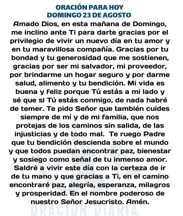 oracion_diaria's tweet photo. Oración Diaria para hoy Domingo 23 de Agosto de 2026
#OracionDiaria https://t.co/mkCpWvdbnZ