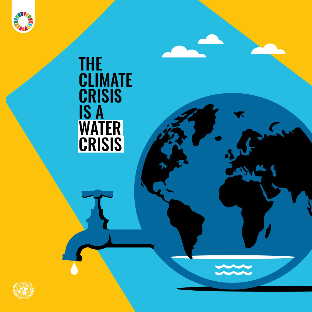UNEP's tweet photo. Water and climate change are inextricably linked.

From unpredictable rainfall patterns to shrinking ice sheets, rising sea levels, floods, and droughts, many serious impacts of the climate crisis are related to water

For #WorldWaterWeek, get more facts on climate and water and the need for #ClimateAction now: https://t.co/SOvHsPOoFk