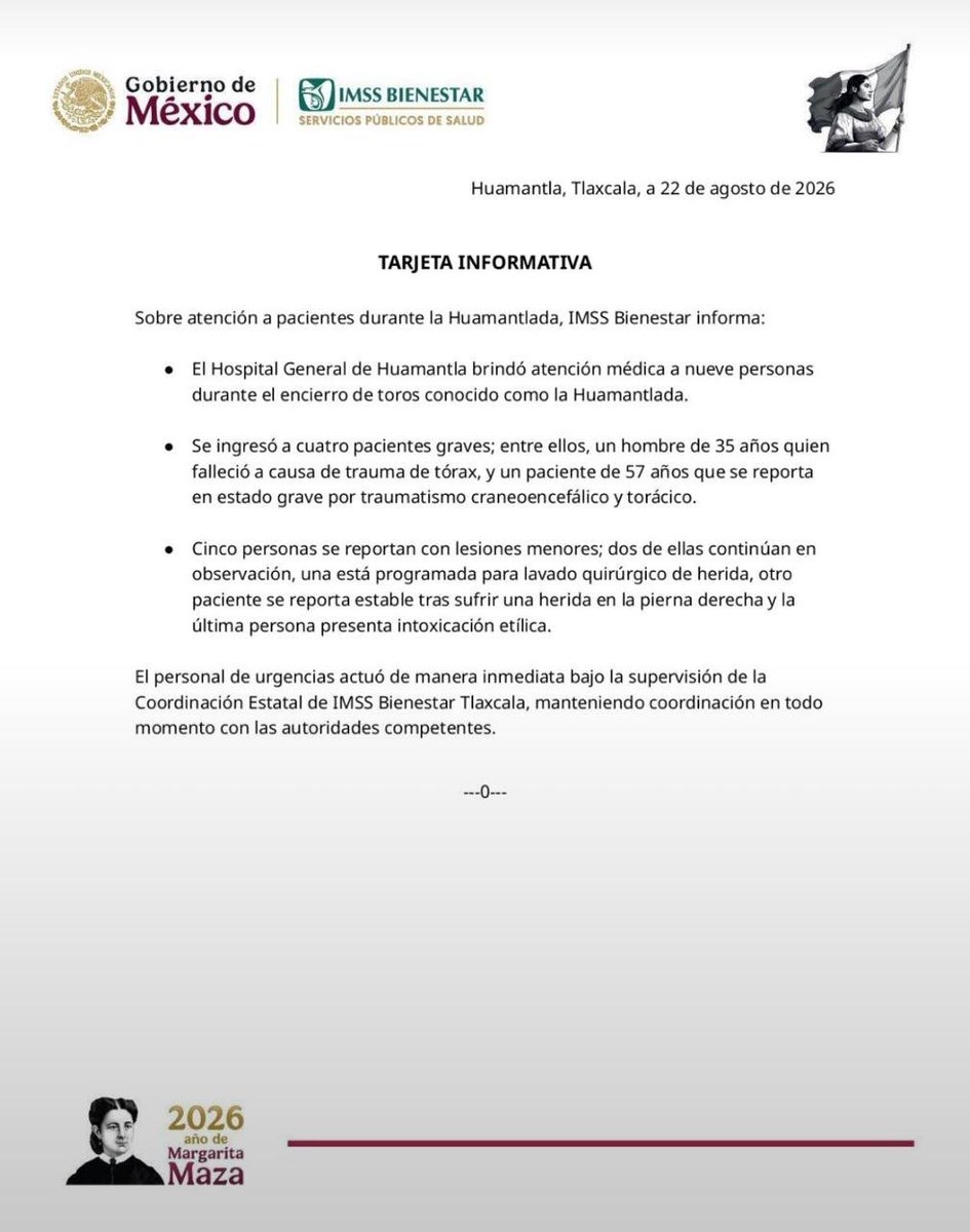 ArrobaNoticias's tweet photo. Lamentable 🤨

Saldo de la #Huamantlada 2026: una persona sin vida y 9 #lesionados, dos de ellos están #graves 🚑

Una sería de procedencia extranjera  

Se recomienda discreción 

📹 Redes Sociales https://t.co/K88NuTxF2l