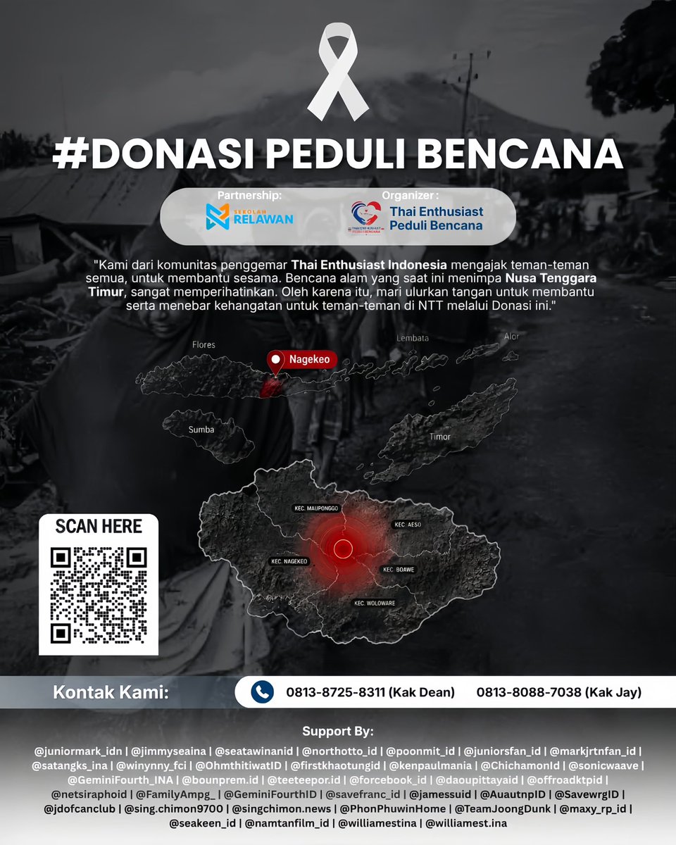 seakeenid's tweet photo. 📢 COLLABORATION PROJECT 📢

Komunitas Thai Enthusiast Indonesia (gabungan 30+ fanbase) mengajak teman-teman bersama membantu saudara kita yang terdampak bencana di NTT.

🔗 https://t.co/c4FiyESrD0…
🎯 Target: Rp20.000.000

Khob khun mak ka/krab! 🙏🏻
#ThaienthuPeduliBencana https://t.co/MU5wn4n3zg