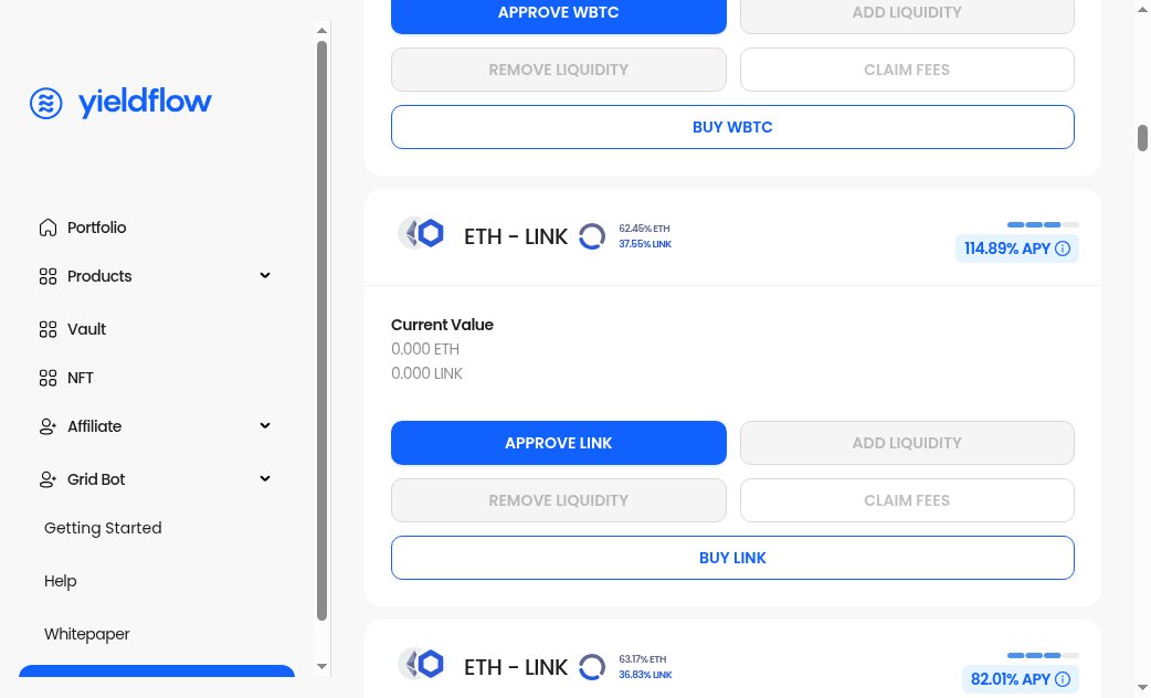 yieldflowdotcom's tweet photo. A lot of bags chased the rally.

BTC above $79k. ETH toward $2.5k. Then the pullback. Then silence.

Idle after a move is still idle. ETH sitting in a wallet earns 0. The same ETH can run YTrade through the chop, sit in YVault, farm Uniswap V3, or stake.

ETH-ARB is live at 53.65% APY on the V3 page this morning. ETH-LINK is at 114.89%.

YieldFlow is non-custodial. No KYC. No deposit or withdrawal fees.

You already watched the week. Now put the capital to work.
https://t.co/5d4UGAGziX